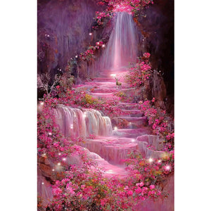 Pink Flower Waterfall 40*70CM(Canvas) Full Square Drill Diamond Painting