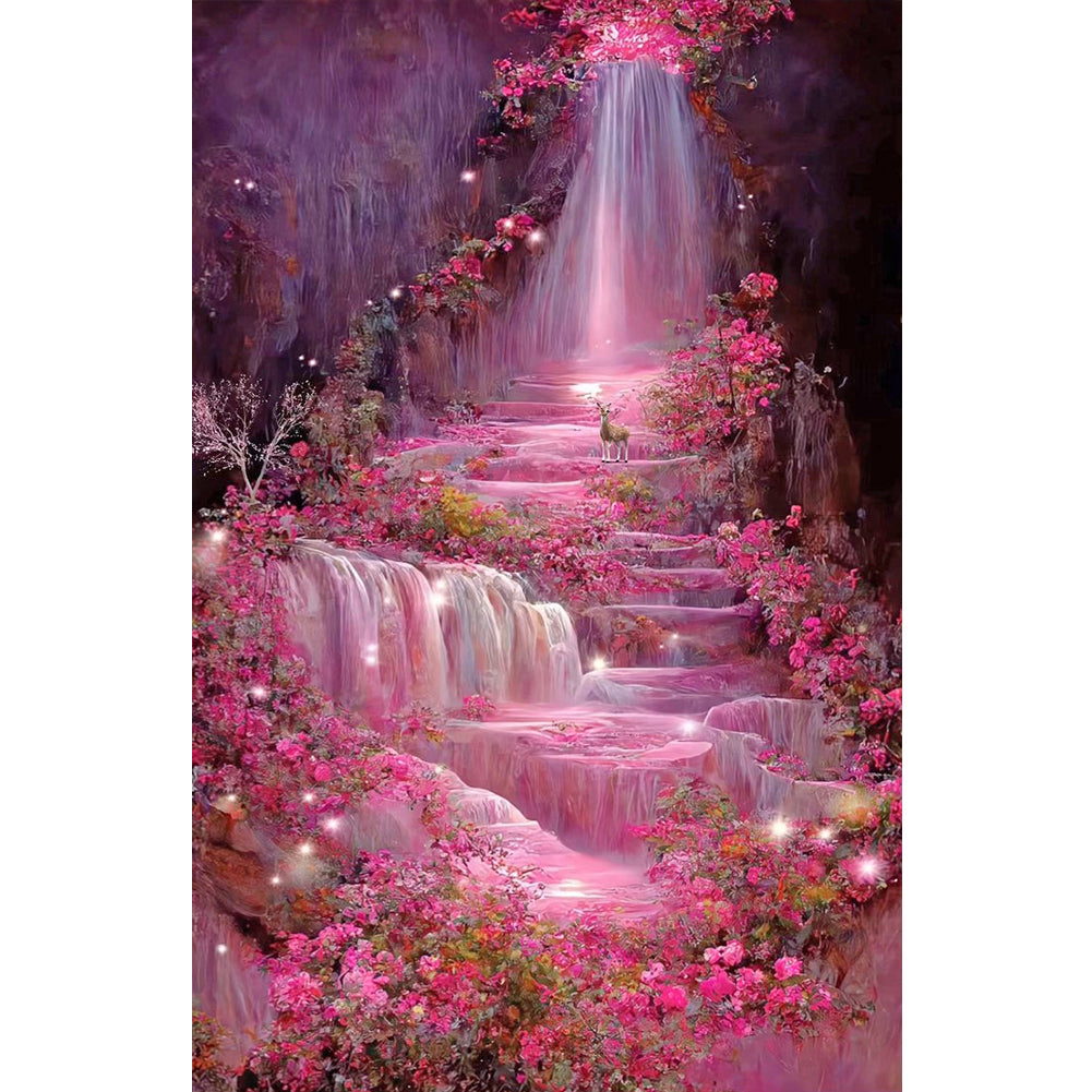Pink Flower Waterfall 40*70CM(Canvas) Full Square Drill Diamond Painting