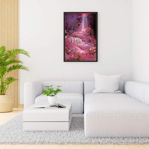 Pink Flower Waterfall 40*70CM(Canvas) Full Square Drill Diamond Painting
