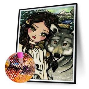Wolf And Girl 30*40CM(Canvas) Full Round Drill Diamond Painting