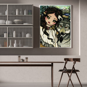 Wolf And Girl 30*40CM(Canvas) Full Round Drill Diamond Painting
