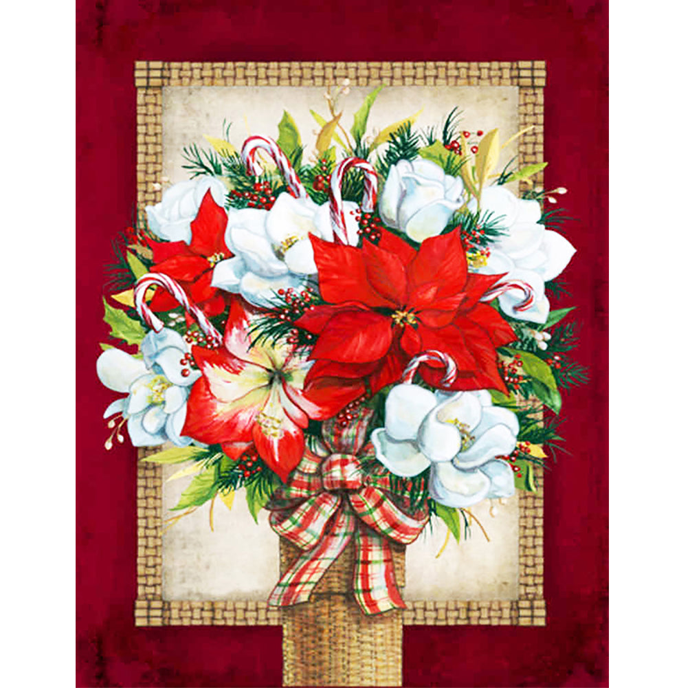 Christmas Poinsettia Bouquet 30*40CM(Canvas) Full Round Drill Diamond Painting