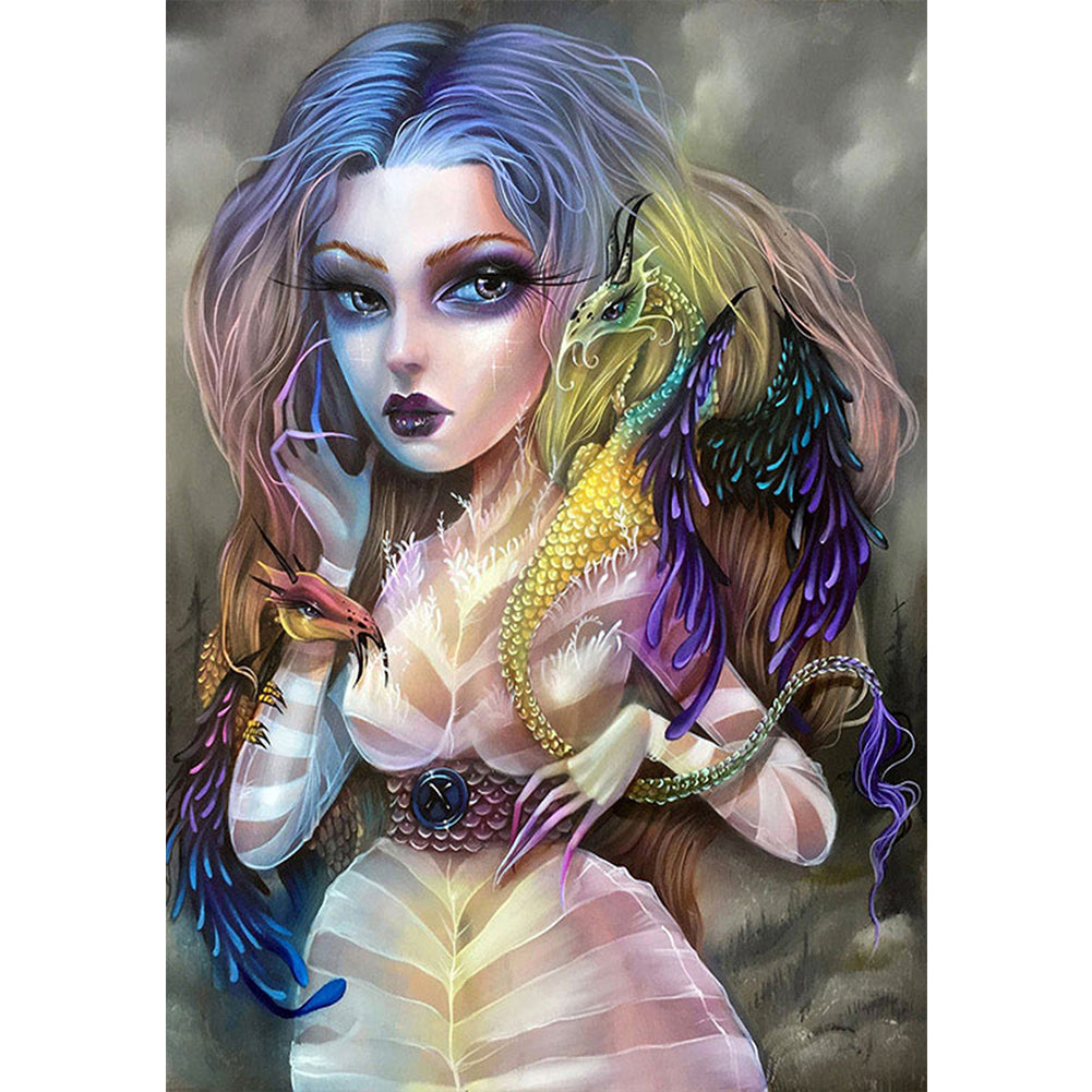Witch Doll And Pterosaur 30*40CM(Canvas) Full Round Drill Diamond Painting