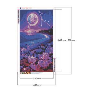 Dreamlike Purple Rose Beach Under The Moon 40*70CM(Canvas) Full Square Drill Diamond Painting