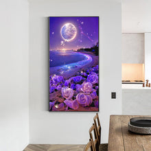 Load image into Gallery viewer, Dreamlike Purple Rose Beach Under The Moon 40*70CM(Canvas) Full Square Drill Diamond Painting
