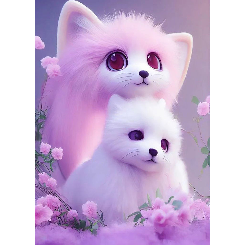 Cute Pink Fox 30*40CM(Canvas) Full Round Drill Diamond Painting