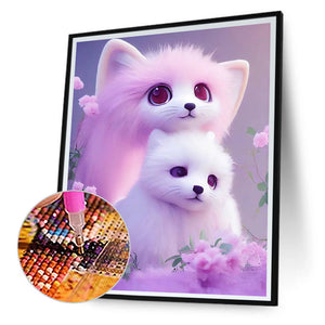 Cute Pink Fox 30*40CM(Canvas) Full Round Drill Diamond Painting