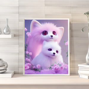 Cute Pink Fox 30*40CM(Canvas) Full Round Drill Diamond Painting