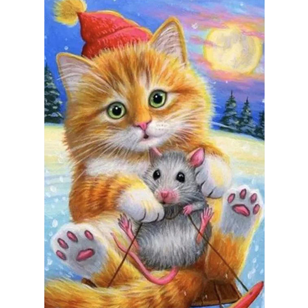 Little Mouse And Cat 30*40CM(Canvas) Full Round Drill Diamond Painting