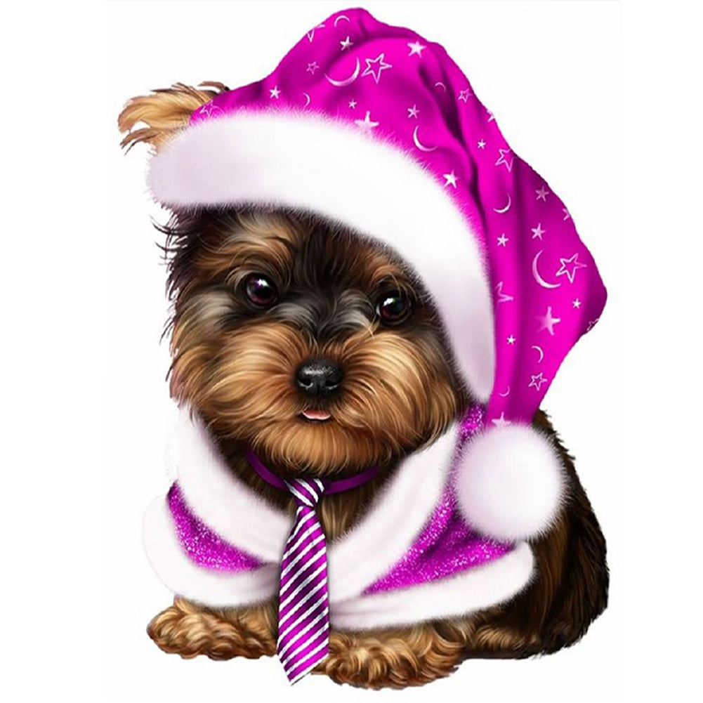 Puppy With Purple Hat 30*40CM(Canvas) Full Round Drill Diamond Painting