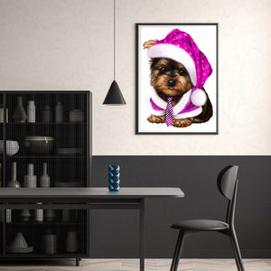 Puppy With Purple Hat 30*40CM(Canvas) Full Round Drill Diamond Painting