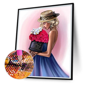 Girl With Back View 30*40CM(Canvas) Full Round Drill Diamond Painting
