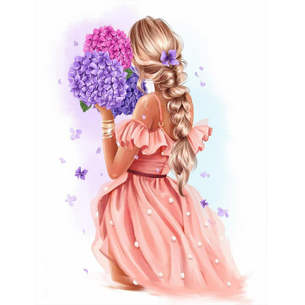 Girl With Back View 30*40CM(Canvas) Full Round Drill Diamond Painting