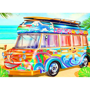 Colorful Bus 50*40CM(Canvas) Full Round Drill Diamond Painting