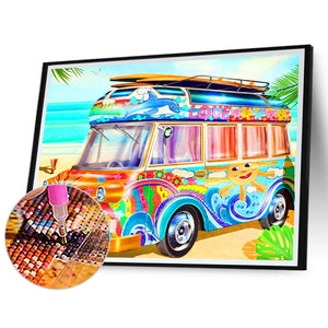 Colorful Bus 50*40CM(Canvas) Full Round Drill Diamond Painting