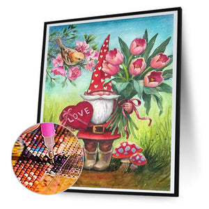 Gnome Delivering Flowers 30*40CM(Canvas) Full Round Drill Diamond Painting