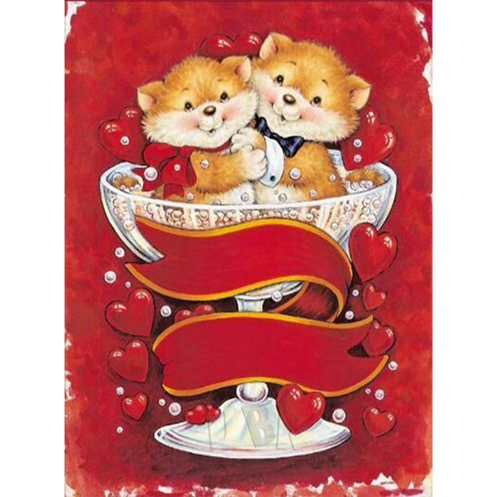 Love-Filled Valentine'S Day Bear 30*40CM(Canvas) Full Round Drill Diamond Painting