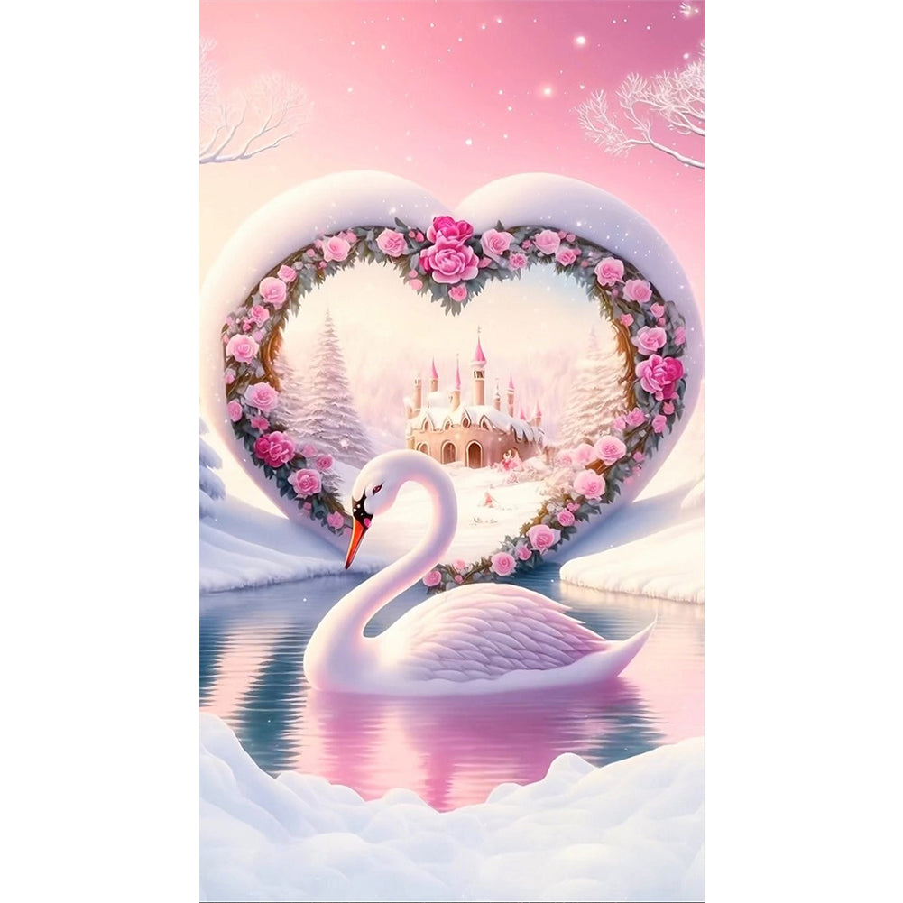 Valentine'S Day Rose Heart Arch Swan Lake 40*70CM(Canvas) Full Round Drill Diamond Painting