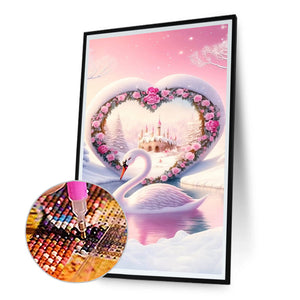 Valentine'S Day Rose Heart Arch Swan Lake 40*70CM(Canvas) Full Round Drill Diamond Painting