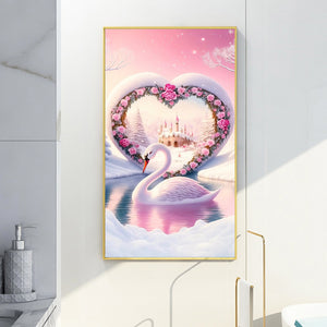 Valentine'S Day Rose Heart Arch Swan Lake 40*70CM(Canvas) Full Round Drill Diamond Painting