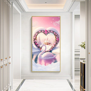 Valentine'S Day Rose Heart Arch Swan Lake 40*70CM(Canvas) Full Round Drill Diamond Painting