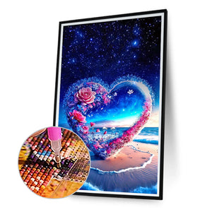 Valentine'S Day Beach With Flowers And Hearts 40*70CM(Canvas) Full Round Drill Diamond Painting