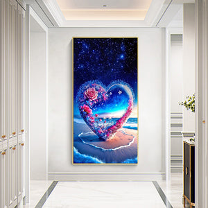 Valentine'S Day Beach With Flowers And Hearts 40*70CM(Canvas) Full Round Drill Diamond Painting
