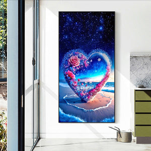 Valentine'S Day Beach With Flowers And Hearts 40*70CM(Canvas) Full Round Drill Diamond Painting