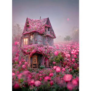 Fairytale House In A Sea Of ??Flowers 30*40CM(Canvas) Full Round Drill Diamond Painting