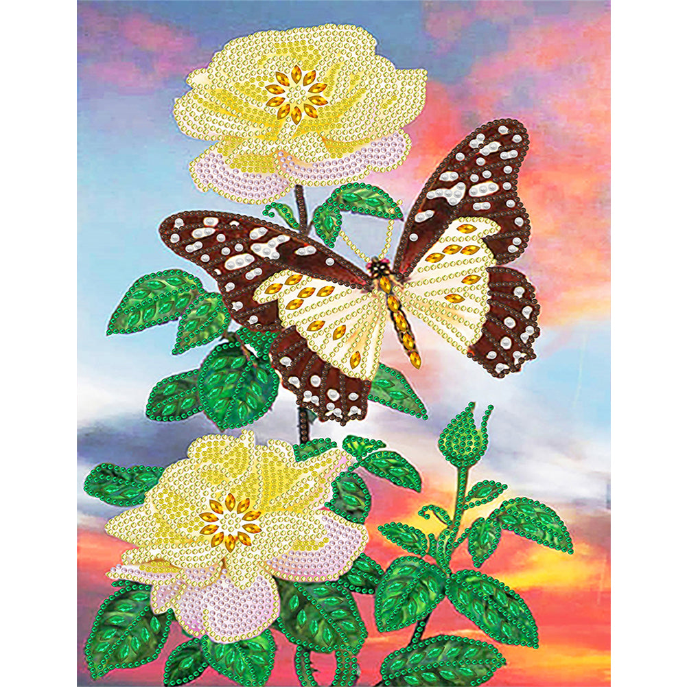 Flowers And Butterflies 30*40CM(Canvas) Partial Special Shaped Drill Diamond Painting