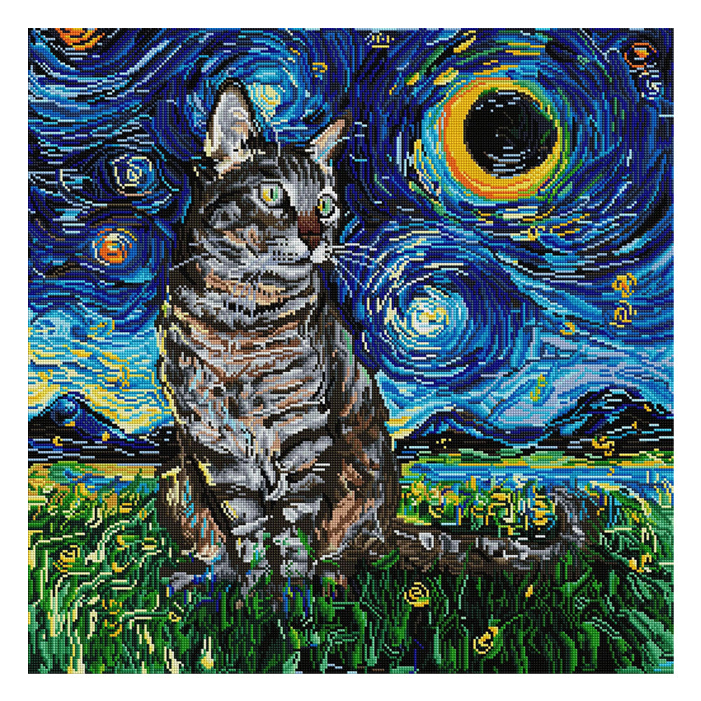 Huancan - Van Gogh-Style Cats - 40*40CM 11CT 3 Counted Cross Stitch