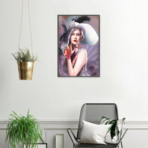 Huancan - Woman With A Hat - 50*70CM 11CT 3 Stamped Cross Stitch