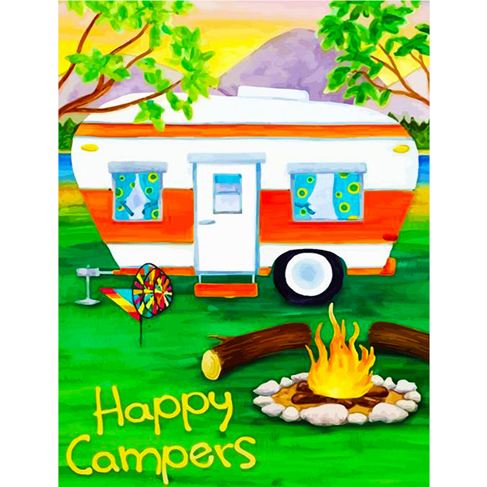 Mountain Camping 30*40CM(Canvas) Full Round Drill Diamond Painting