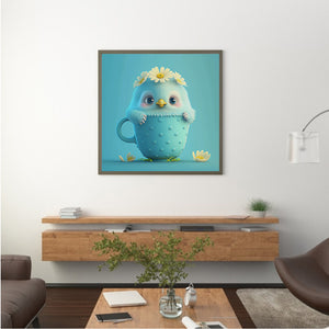 Light Blue Potted Rooster 30*30CM(Canvas) Full Round Drill Diamond Painting