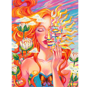 Woman With Sun Mask 30*40CM(Canvas) Full Round Drill Diamond Painting