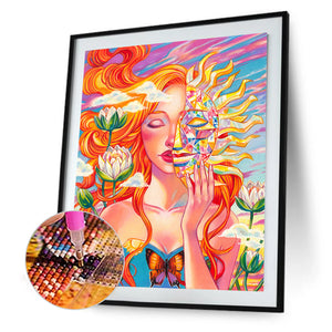 Woman With Sun Mask 30*40CM(Canvas) Full Round Drill Diamond Painting