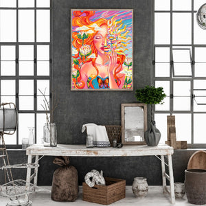 Woman With Sun Mask 30*40CM(Canvas) Full Round Drill Diamond Painting