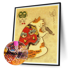 Samurai Cat 40*50CM(Canvas) Full Round Drill Diamond Painting