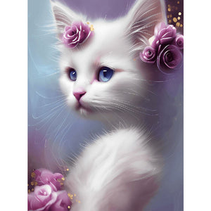 Cute White Cat 30*40CM(Canvas) Full Round Drill Diamond Painting