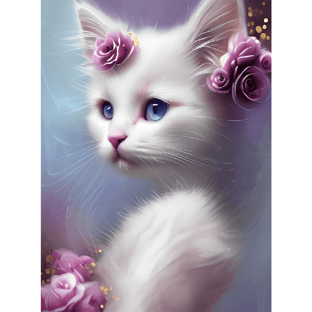Cute White Cat 30*40CM(Canvas) Full Round Drill Diamond Painting