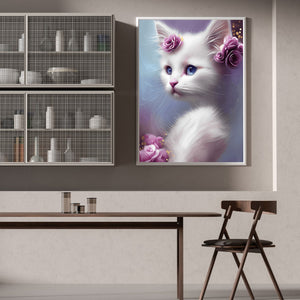 Cute White Cat 30*40CM(Canvas) Full Round Drill Diamond Painting