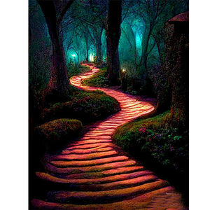 Path In The Woods 30*40CM(Canvas) Full Round Drill Diamond Painting