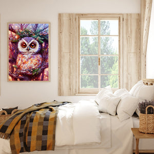 Owl On A Branch 30*40CM(Canvas) Full Round Drill Diamond Painting