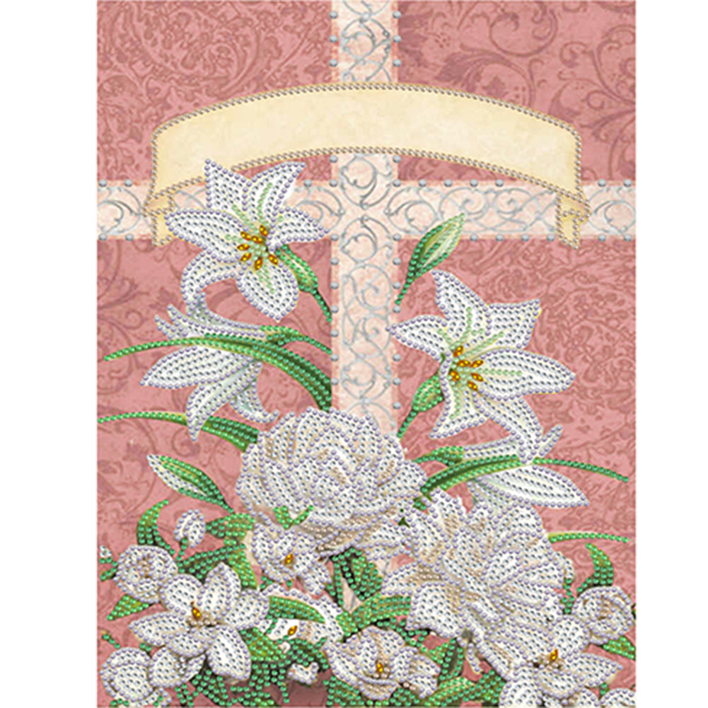 Easter Cross Lily 30*40CM(Canvas) Partial Special Shaped Drill Diamond Painting