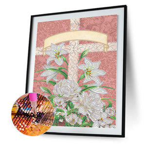 Easter Cross Lily 30*40CM(Canvas) Partial Special Shaped Drill Diamond Painting