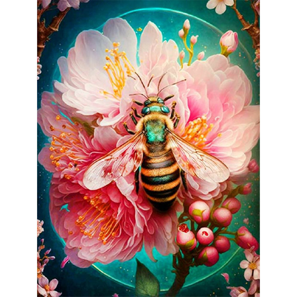 Flower-Catching Bee 30*40CM(Canvas) Full Round Drill Diamond Painting