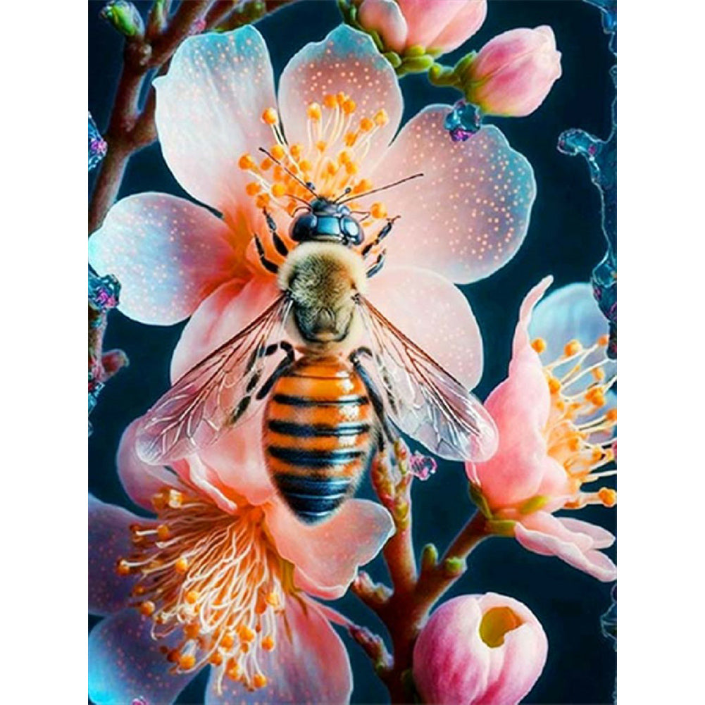 Flower-Catching Bee 30*40CM(Canvas) Full Round Drill Diamond Painting