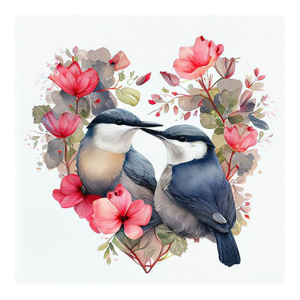 Birds In A Heart-Shaped Nest 30*30CM(Canvas) Full Round Drill Diamond Painting