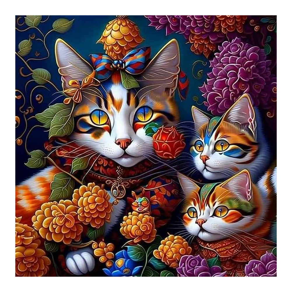 Cat 35*35CM(Canvas) Full Round Drill Diamond Painting