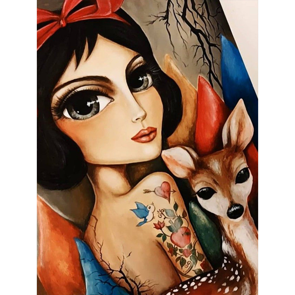 Snow White And Fawn 30*40CM(Canvas) Full Round Drill Diamond Painting